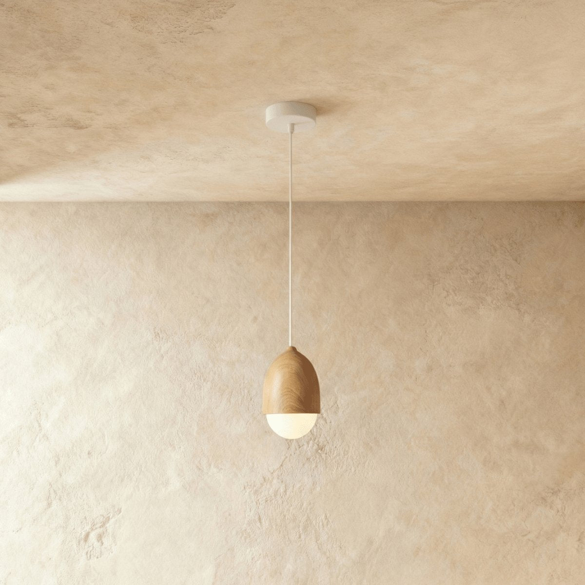 Scandinavian Wood Finish Pendant Light Half Sphere Back