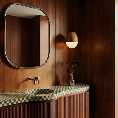 Scandinavian Wood Finish Pendant Light Half Sphere Close Up
