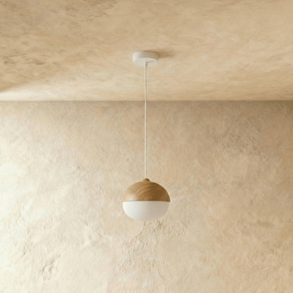 Scandinavian Wood Finish Pendant Light Half Sphere Front