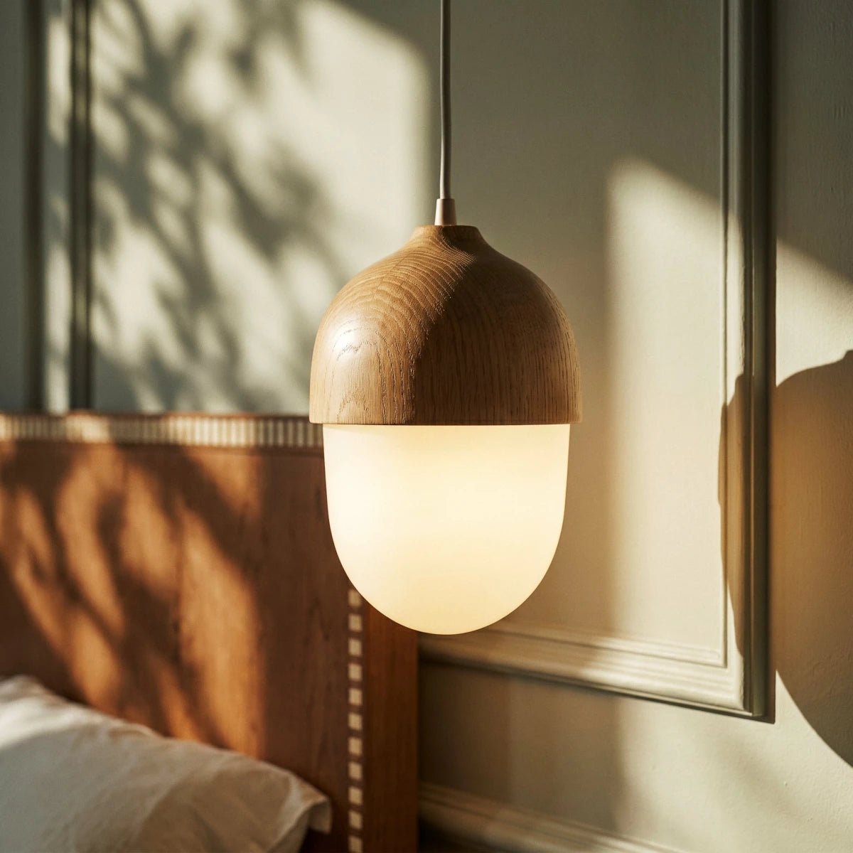 Scandinavian Wood Finish Pendant Light Half Sphere Full