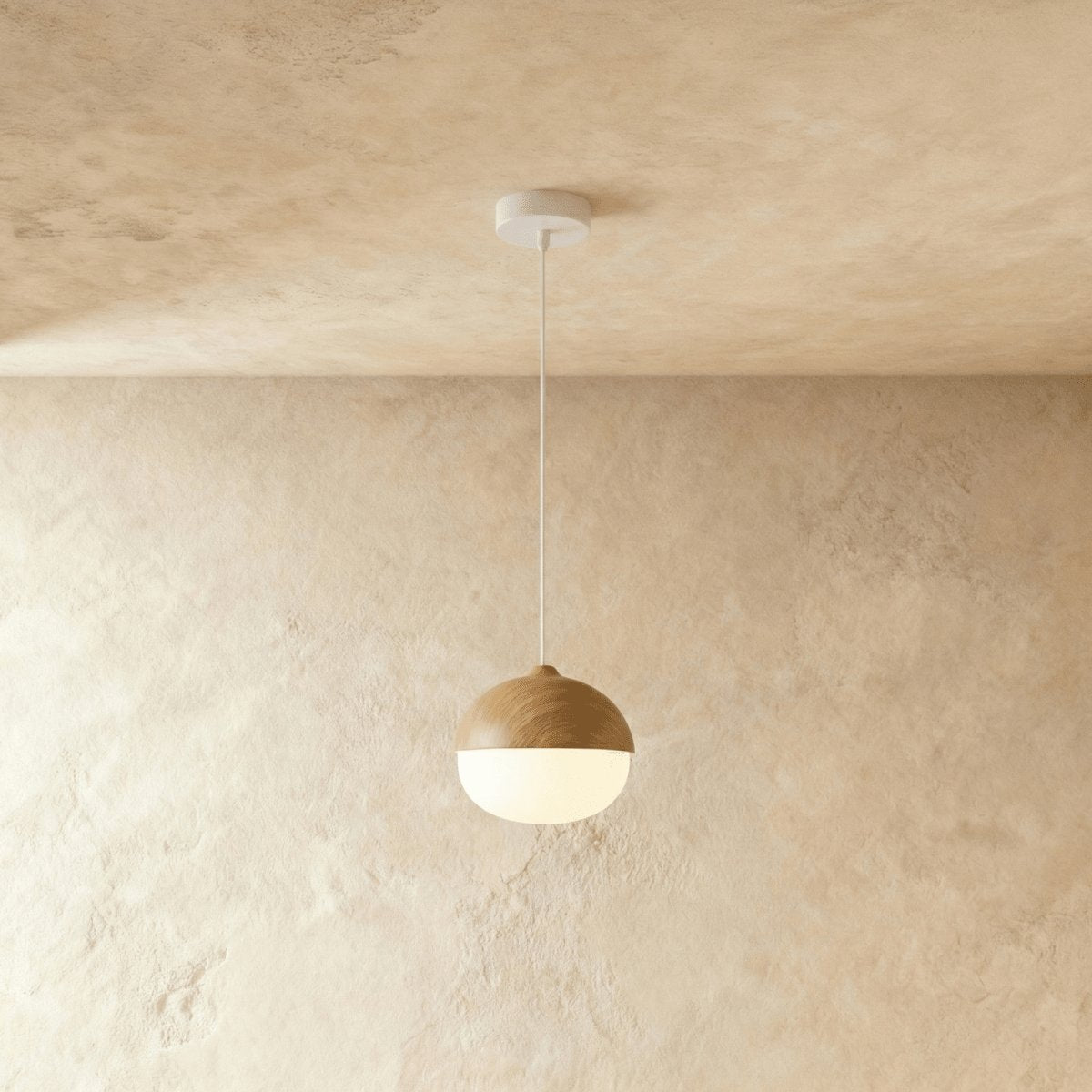 Scandinavian Wood Finish Pendant Light Half Sphere Hero