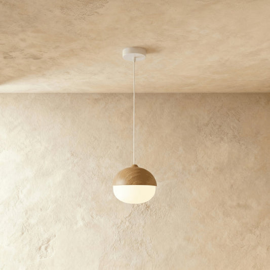 Scandinavian Wood Finish Pendant Light Half Sphere Hero