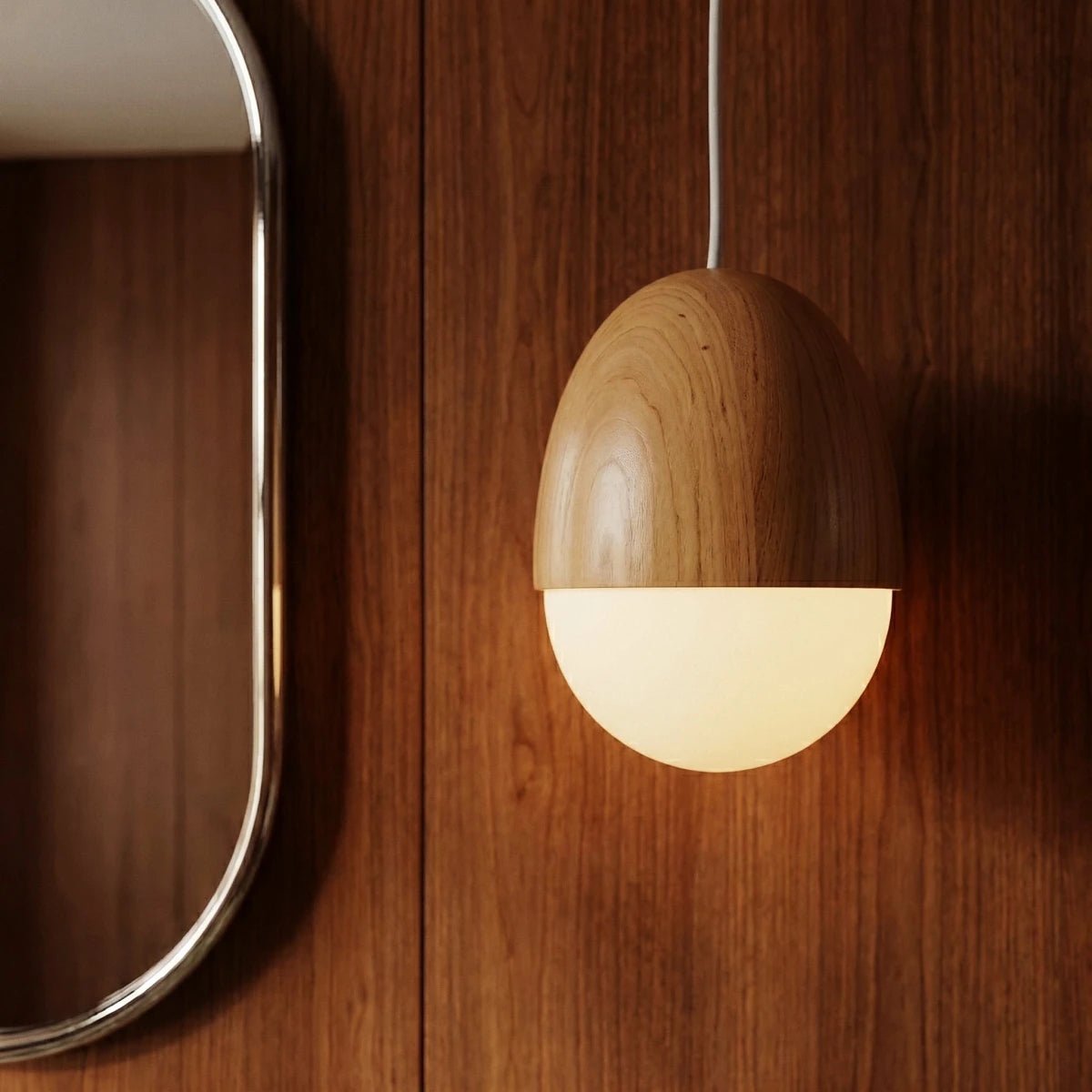 Scandinavian Wood Finish Pendant Light Half Sphere Lifestyle