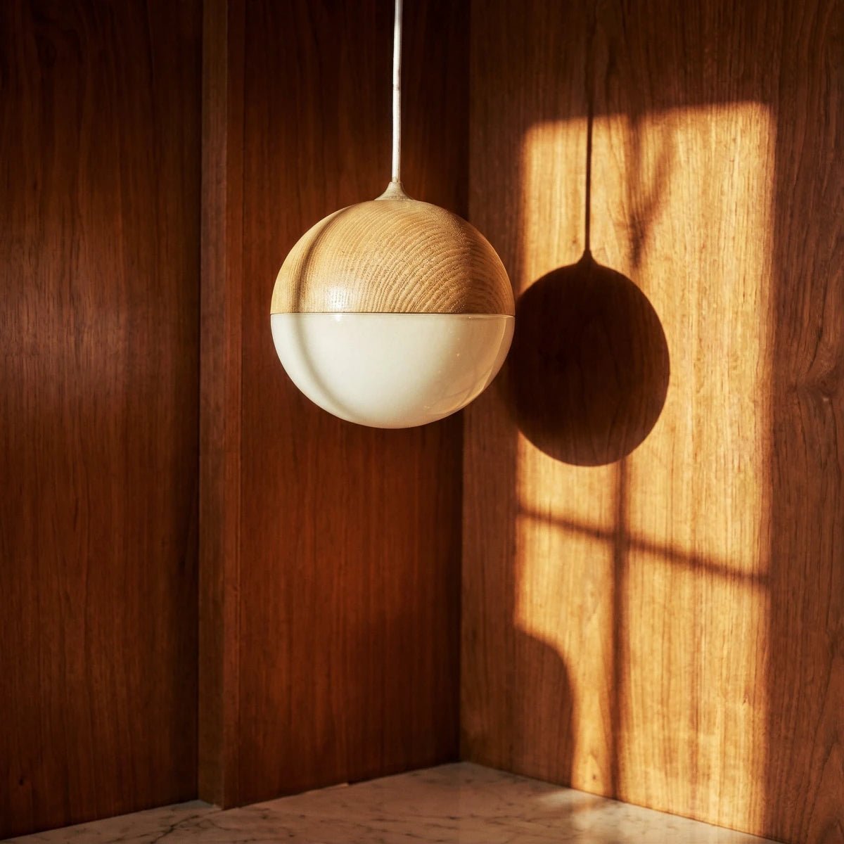 Scandinavian Wood Finish Pendant Light Half Sphere View 11