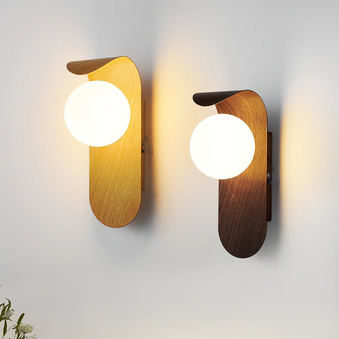 Scandinavian Wood & Globe Wall Sconce Close Up
