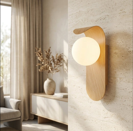 Scandinavian Wood & Globe Wall Sconce Hero