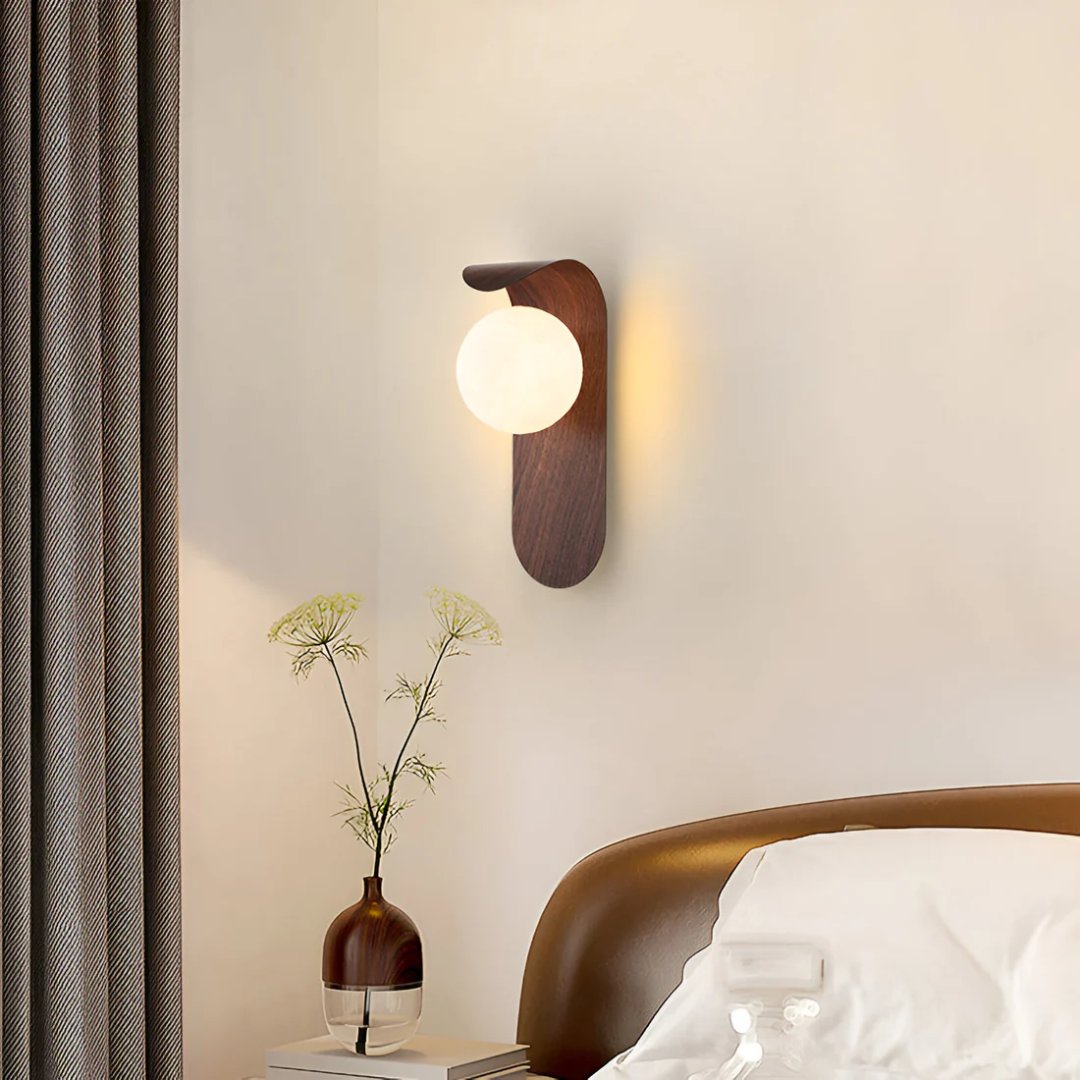 Scandinavian Wood & Globe Wall Sconce Side
