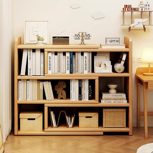 Scandinavian Wood Storage Bookshelf Staggered Open Shelves Hero