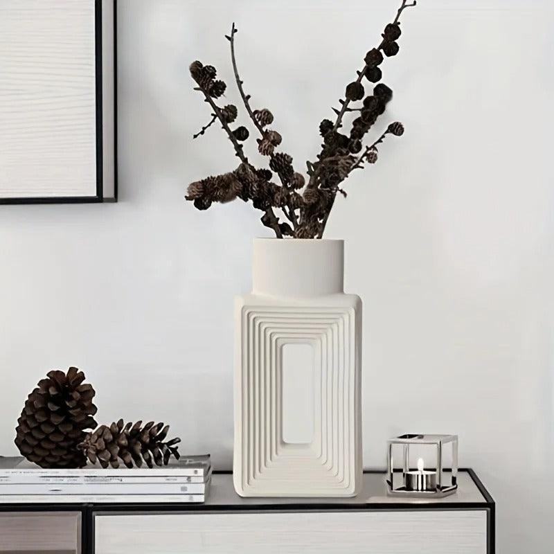 Sculptural Stoneware Donut Vase Square Relief Side