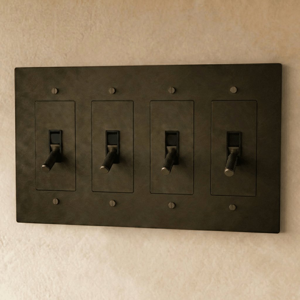 Solid Brass 4-Way Toggle Switch Knurled Cylinder Side