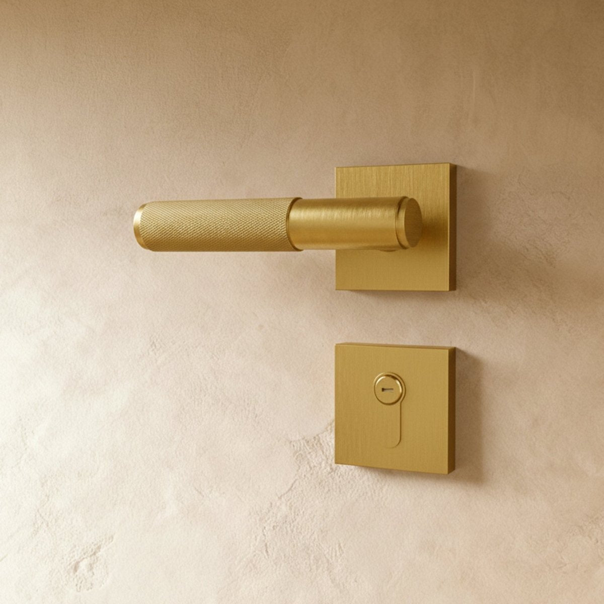Solid Brass Door Handle Knurled Lever Close Up
