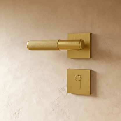 Solid Brass Door Handle Knurled Lever Close Up