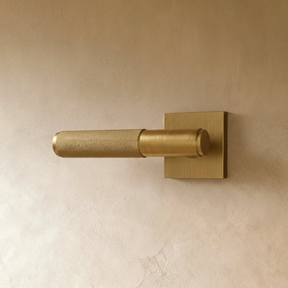 Solid Brass Door Handle Knurled Lever Front