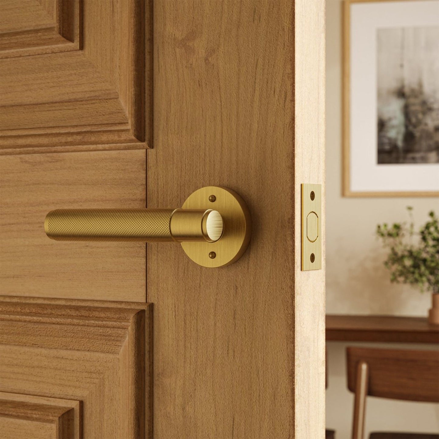 Solid Brass Door Handle Knurled Lever View 30