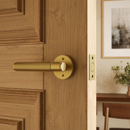 Solid Brass Door Handle Knurled Lever View 30