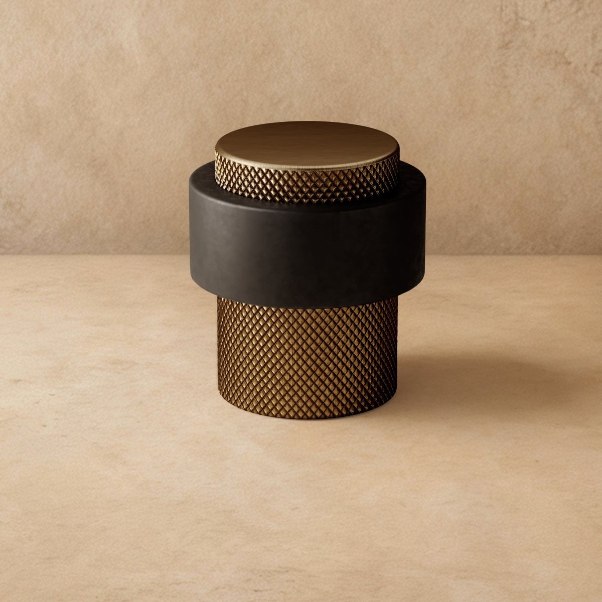 Solid Brass Floor Door Stop Knurled Tiered Front