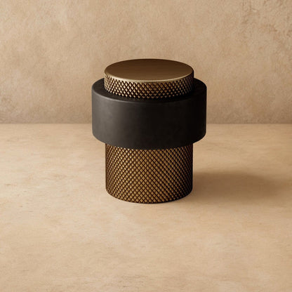 Solid Brass Floor Door Stop Knurled Tiered Front