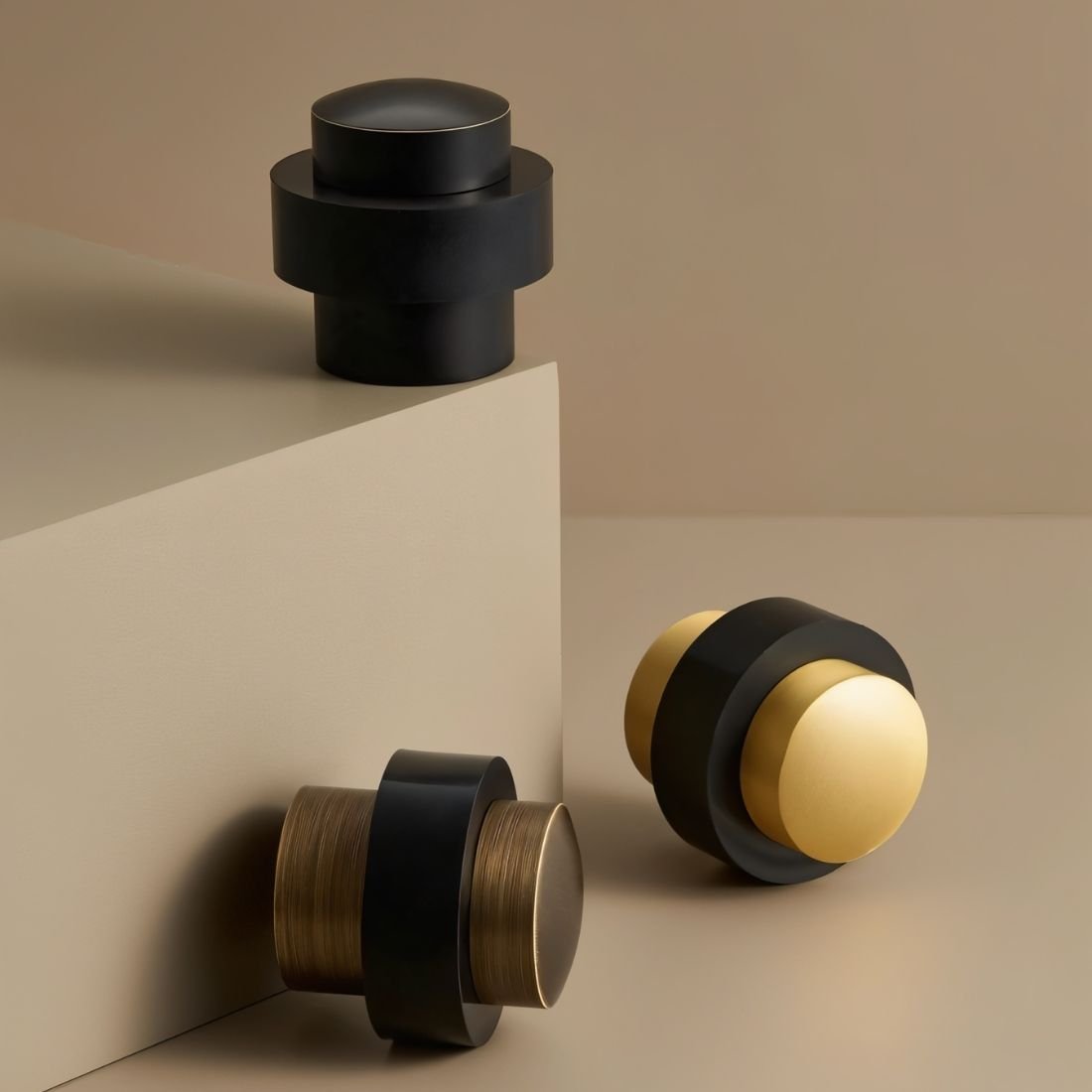 Solid Brass Floor Door Stop Knurled Tiered Full