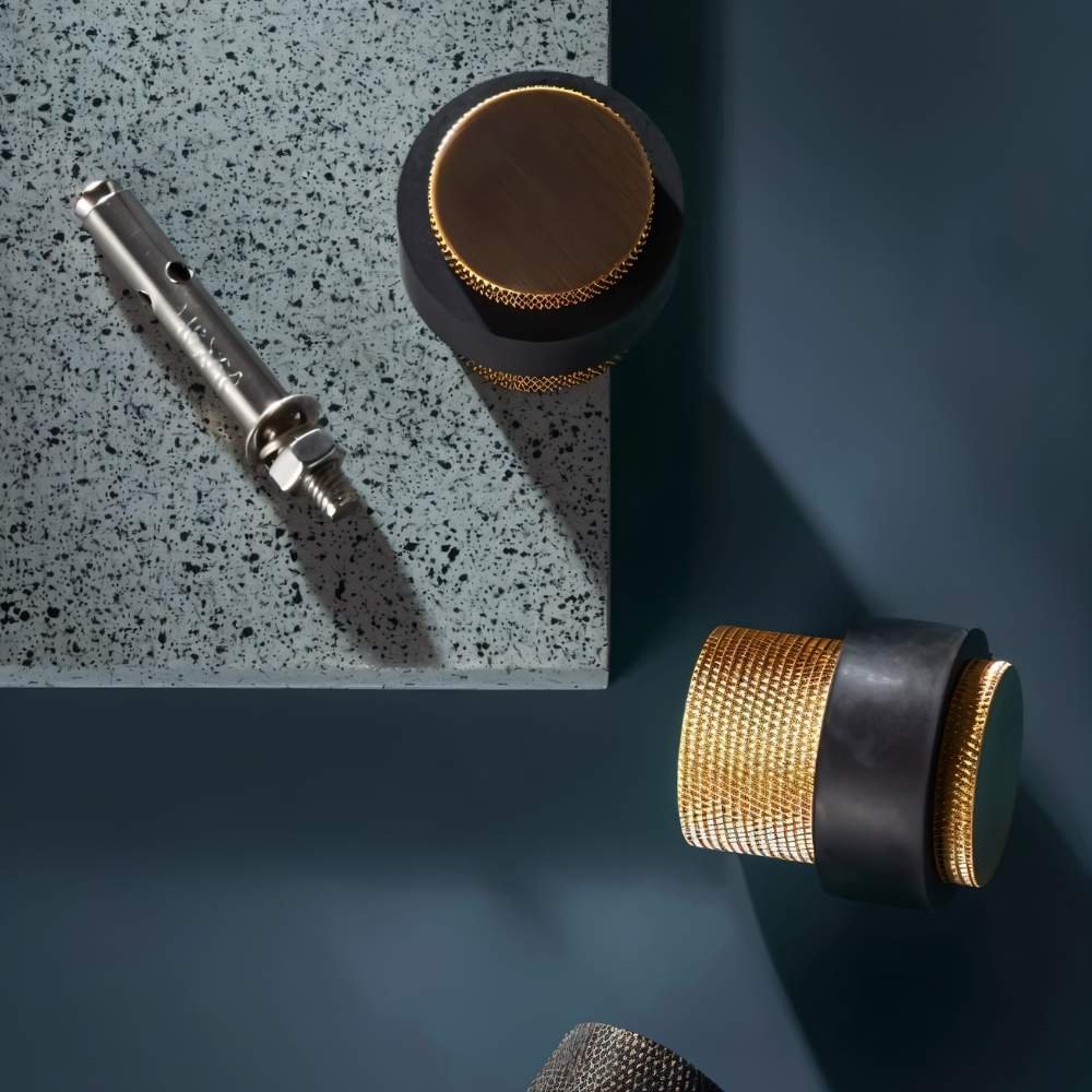 Solid Brass Floor Door Stop Knurled Tiered View 11