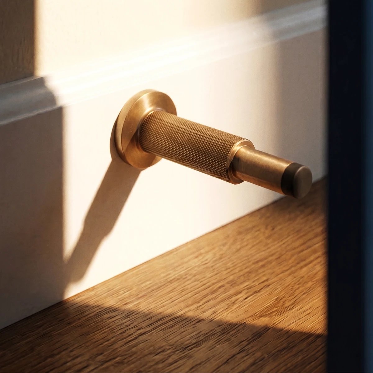 Solid Brass Plint Door Stop Knurled Cylindrical Alternate