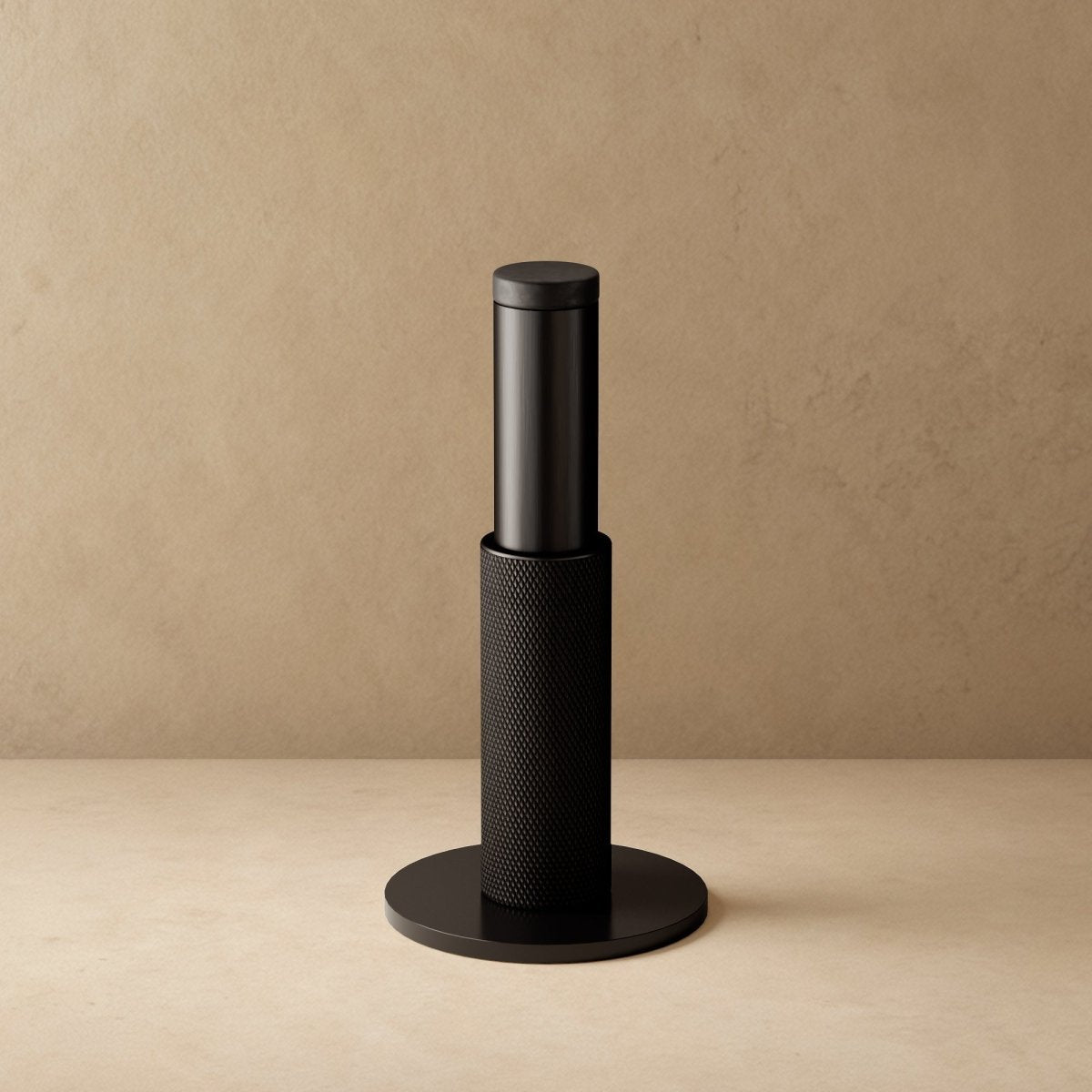 Solid Brass Plint Door Stop Knurled Cylindrical Front