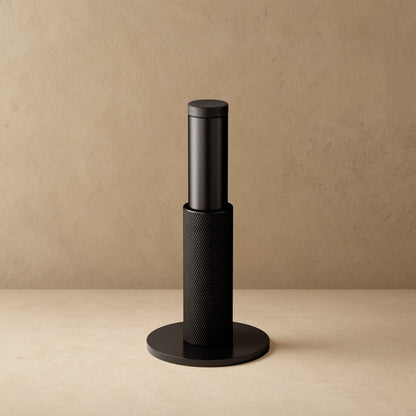 Solid Brass Plint Door Stop Knurled Cylindrical Front