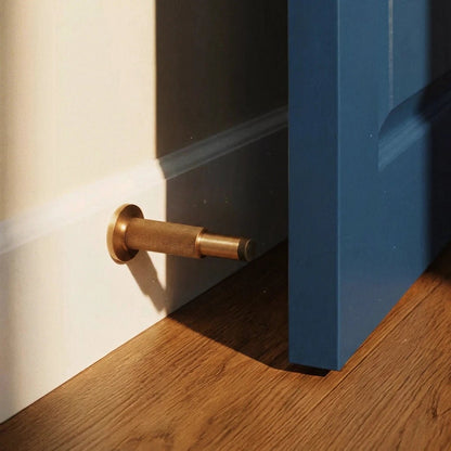 Solid Brass Plint Door Stop Knurled Cylindrical Full
