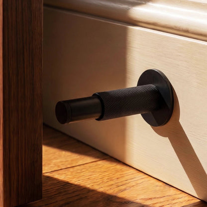 Solid Brass Plint Door Stop Knurled Cylindrical View 12