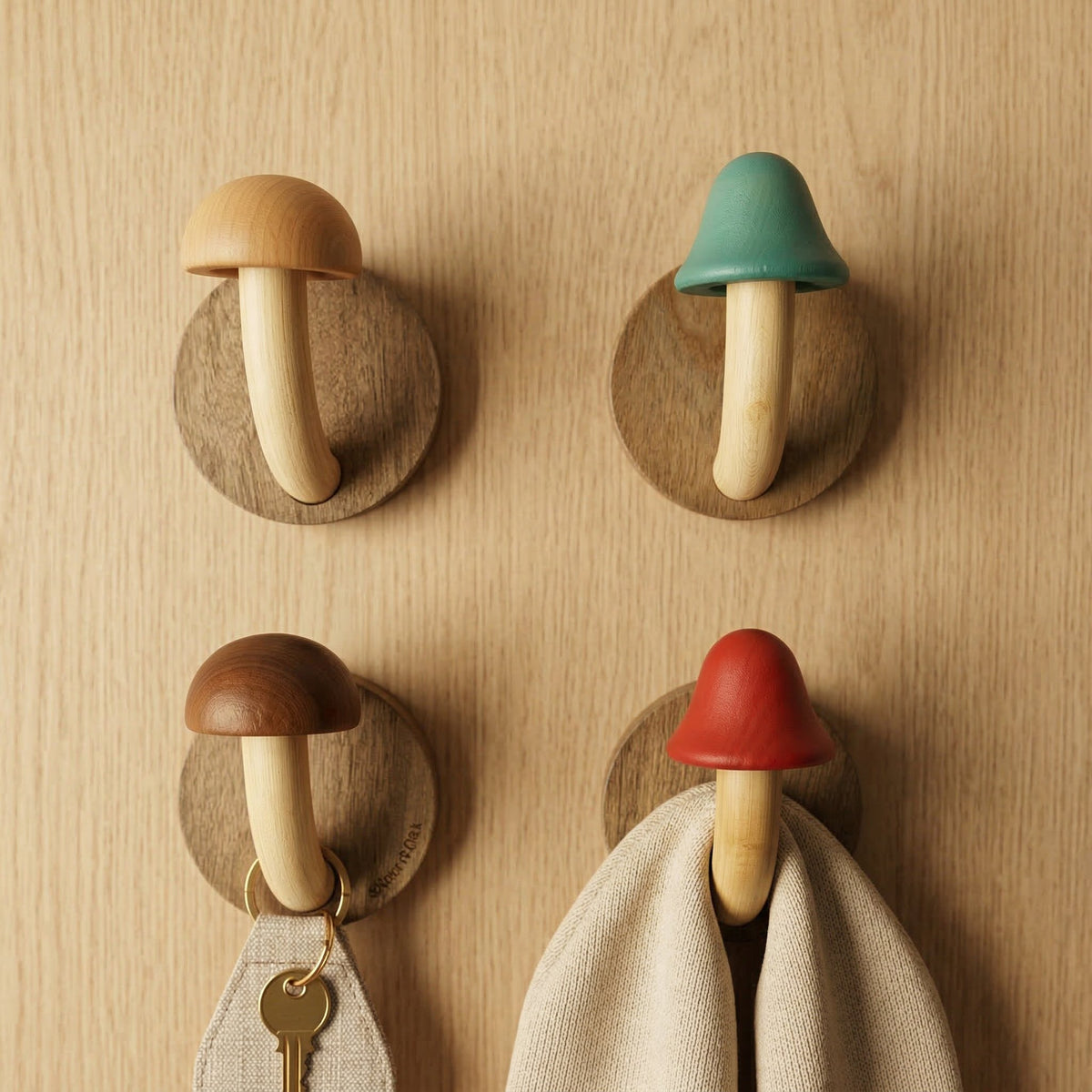 Timber Mushroom Wall Hook Set Sculptural Hero