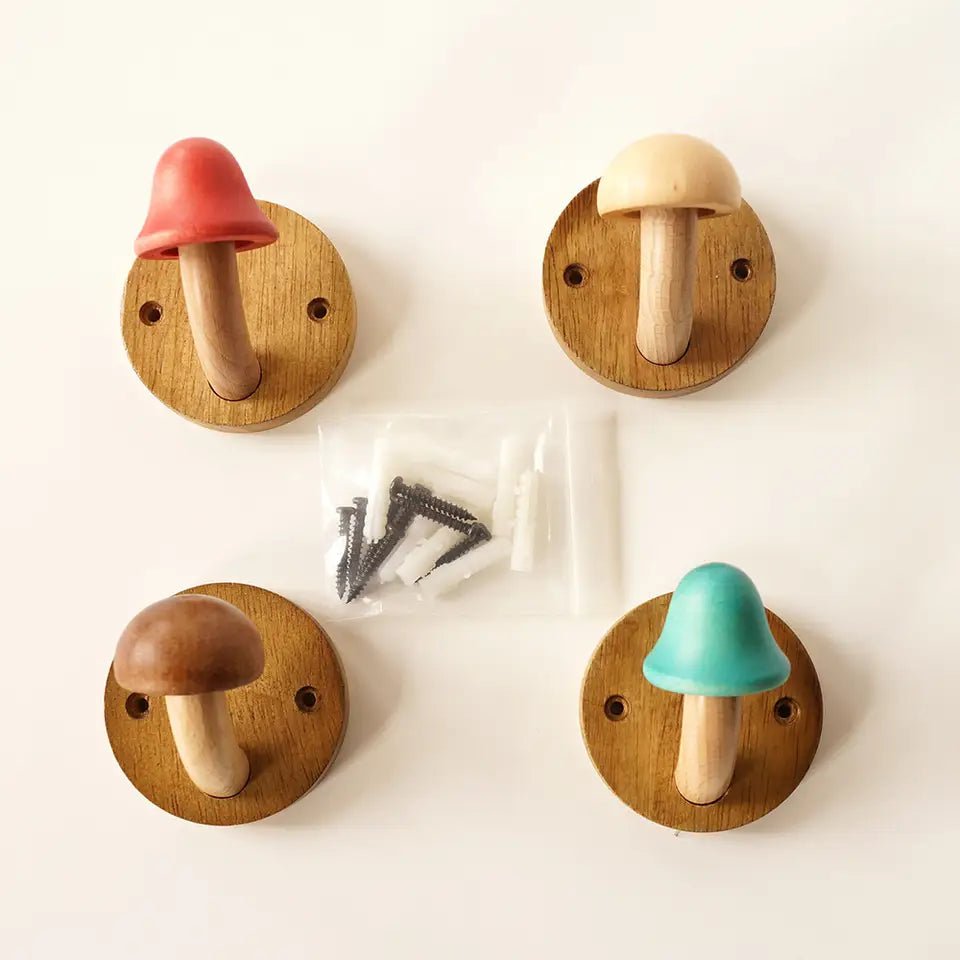 Timber Mushroom Wall Hook Set Sculptural Side