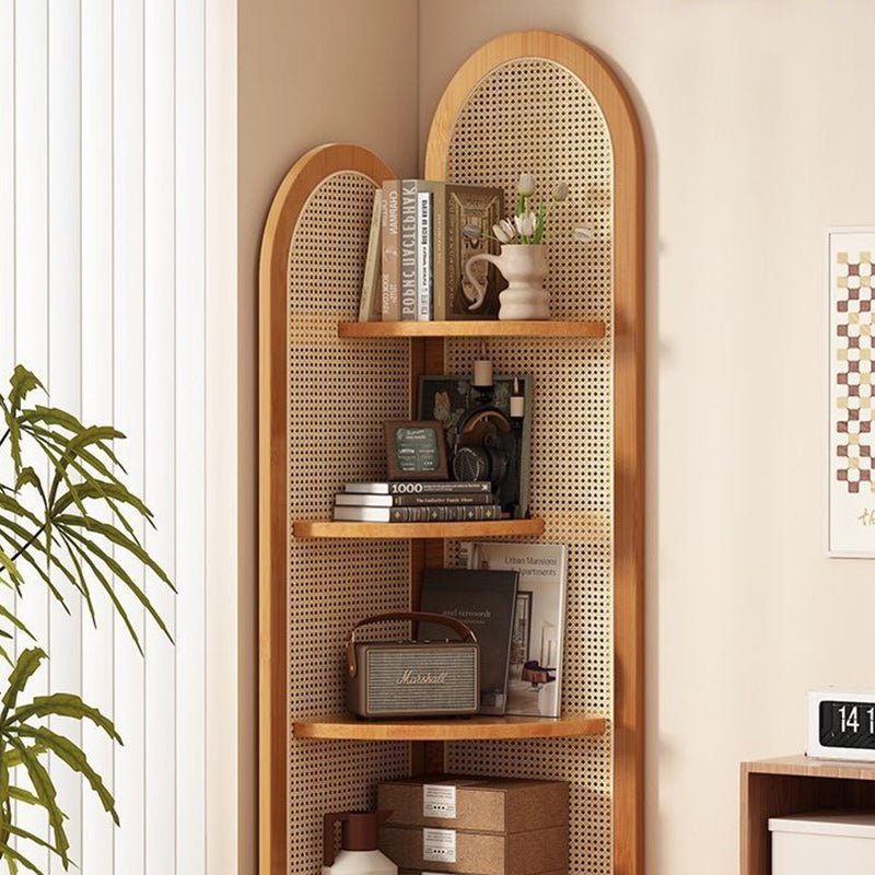Traditional Bamboo Rattan Fan-Shaped Corner Shelf Arched Alternate