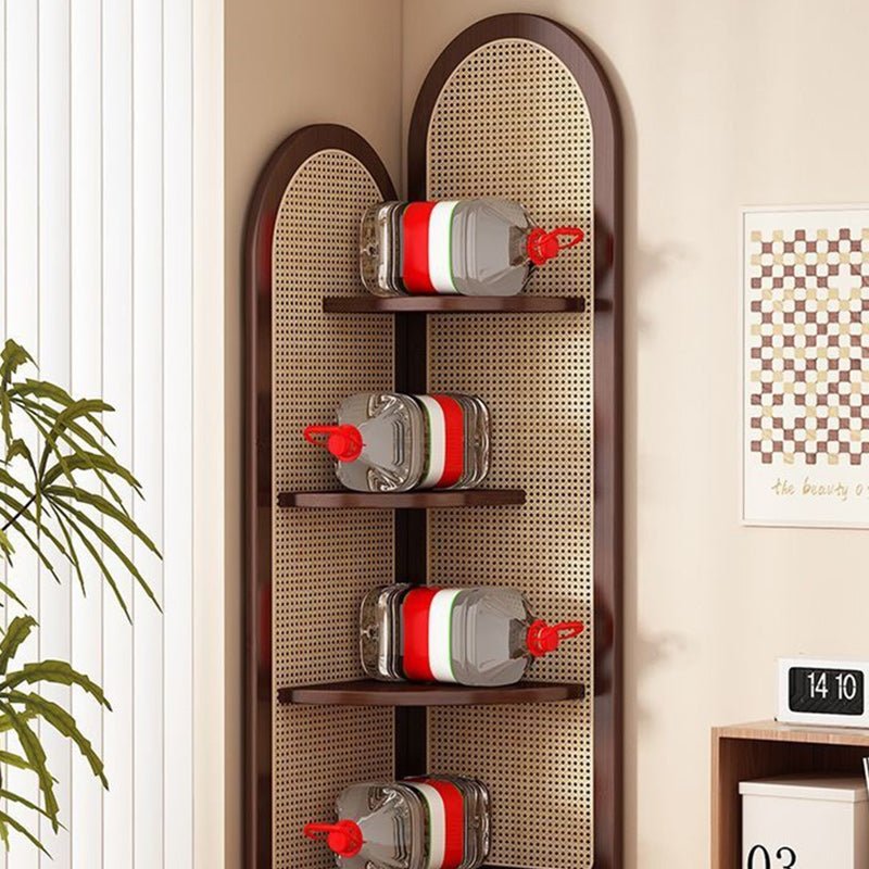 Traditional Bamboo Rattan Fan-Shaped Corner Shelf Arched Angle
