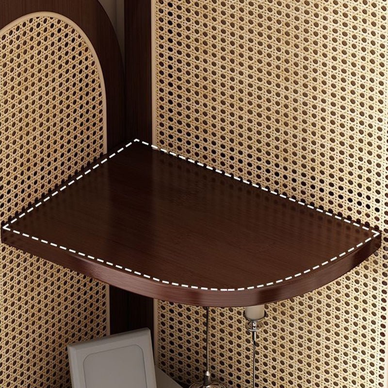 Traditional Bamboo Rattan Fan-Shaped Corner Shelf Arched Back