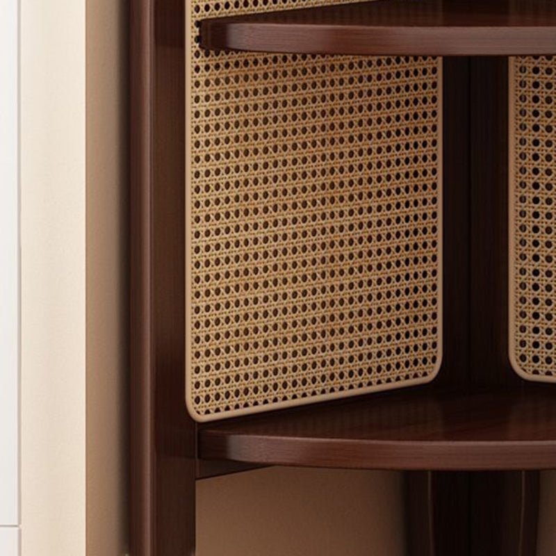 Traditional Bamboo Rattan Fan-Shaped Corner Shelf Arched Close Up