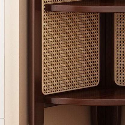 Traditional Bamboo Rattan Fan-Shaped Corner Shelf Arched Close Up