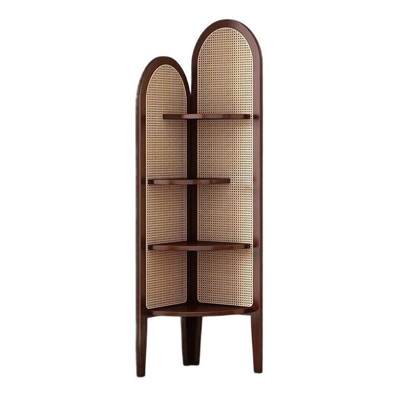 Traditional Bamboo Rattan Fan-Shaped Corner Shelf Arched View 12