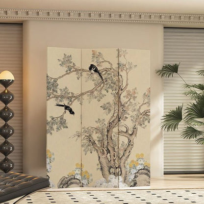 Traditional French Wood Room Divider Floral Bird Panel Angle