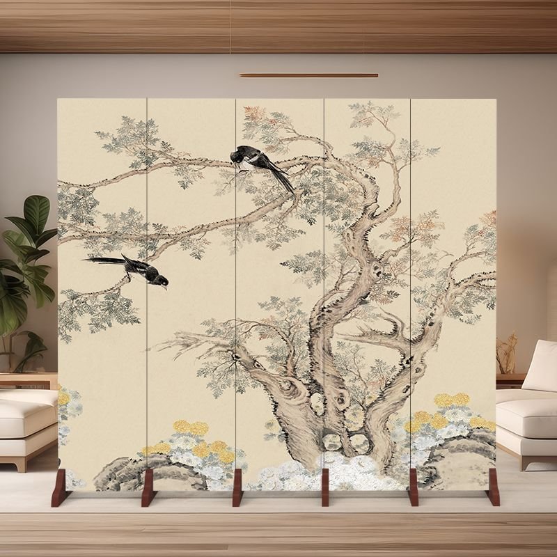 Traditional French Wood Room Divider Floral Bird Panel Full