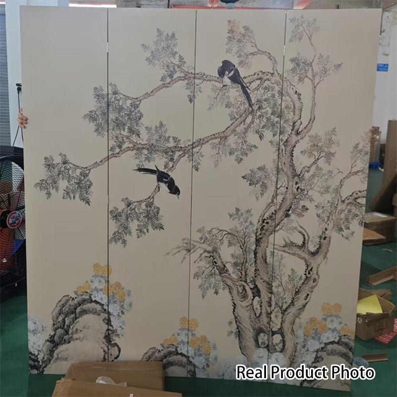 Traditional French Wood Room Divider Floral Bird Panel Lifestyle