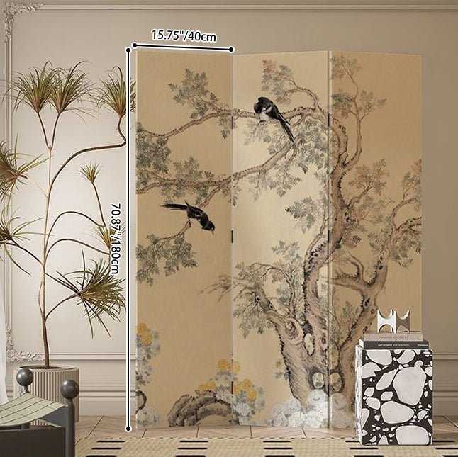 Traditional French Wood Room Divider Floral Bird Panel Side
