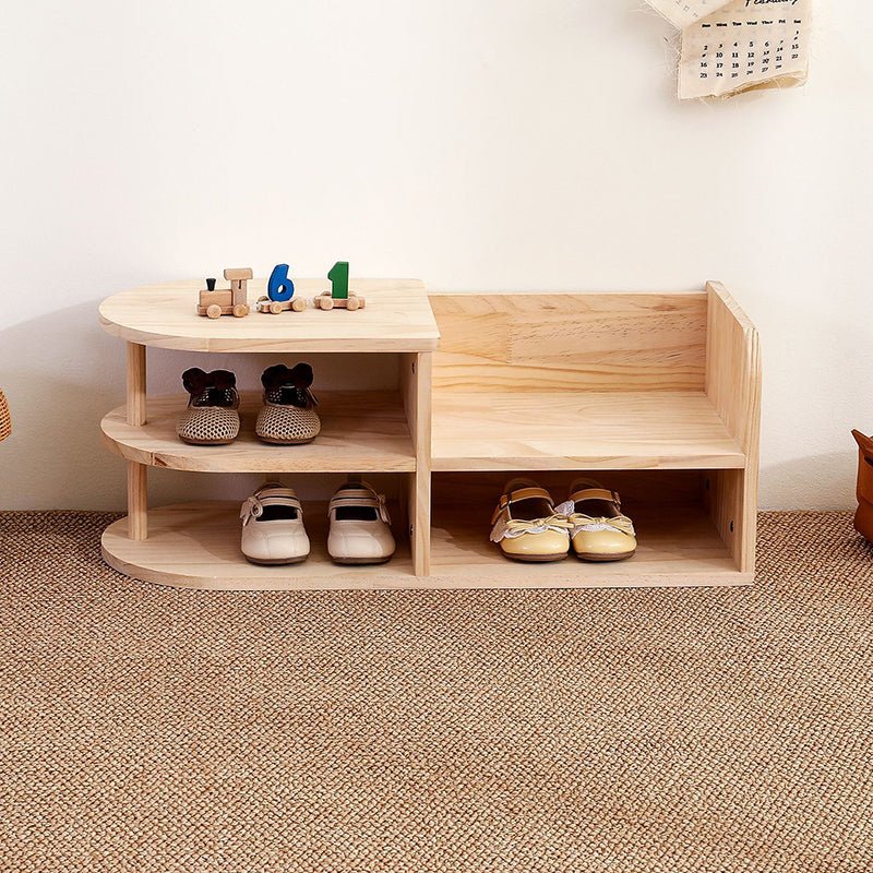 Traditional Japanese Pine Wood Kids Shoe Rack Oval Tier Alternate