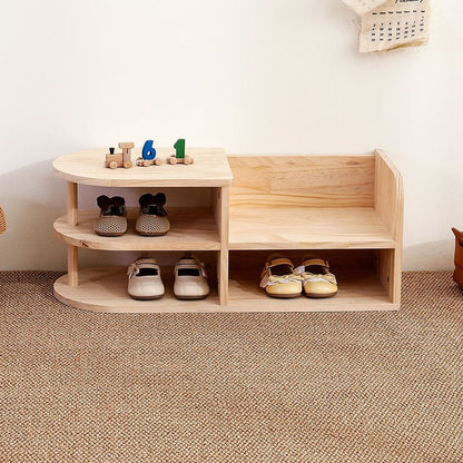 Traditional Japanese Pine Wood Kids Shoe Rack Oval Tier Alternate