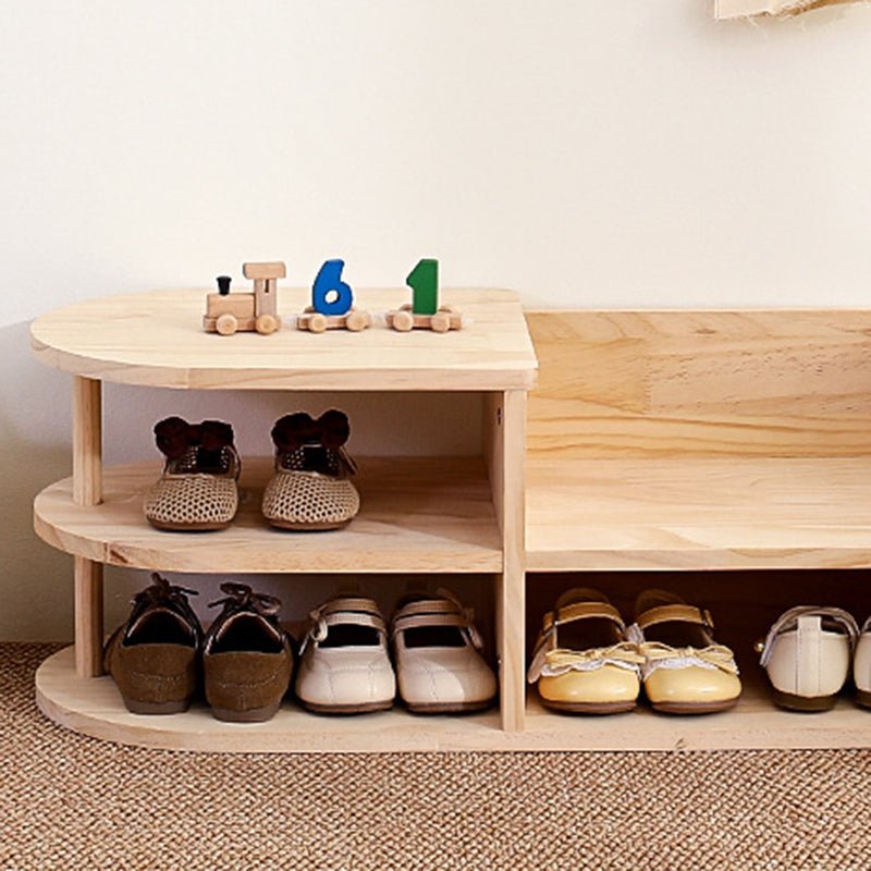 Traditional Japanese Pine Wood Kids Shoe Rack Oval Tier Angle