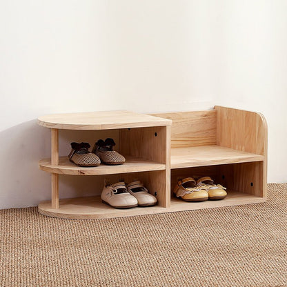 Traditional Japanese Pine Wood Kids Shoe Rack Oval Tier Front