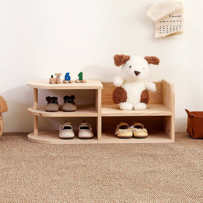 Traditional Japanese Pine Wood Kids Shoe Rack Oval Tier Hero
