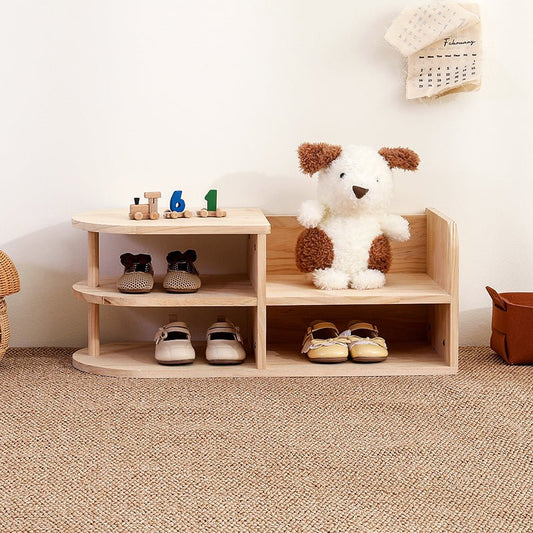 Traditional Japanese Pine Wood Kids Shoe Rack Oval Tier Hero