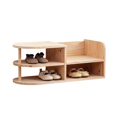 Traditional Japanese Pine Wood Kids Shoe Rack Oval Tier View 11
