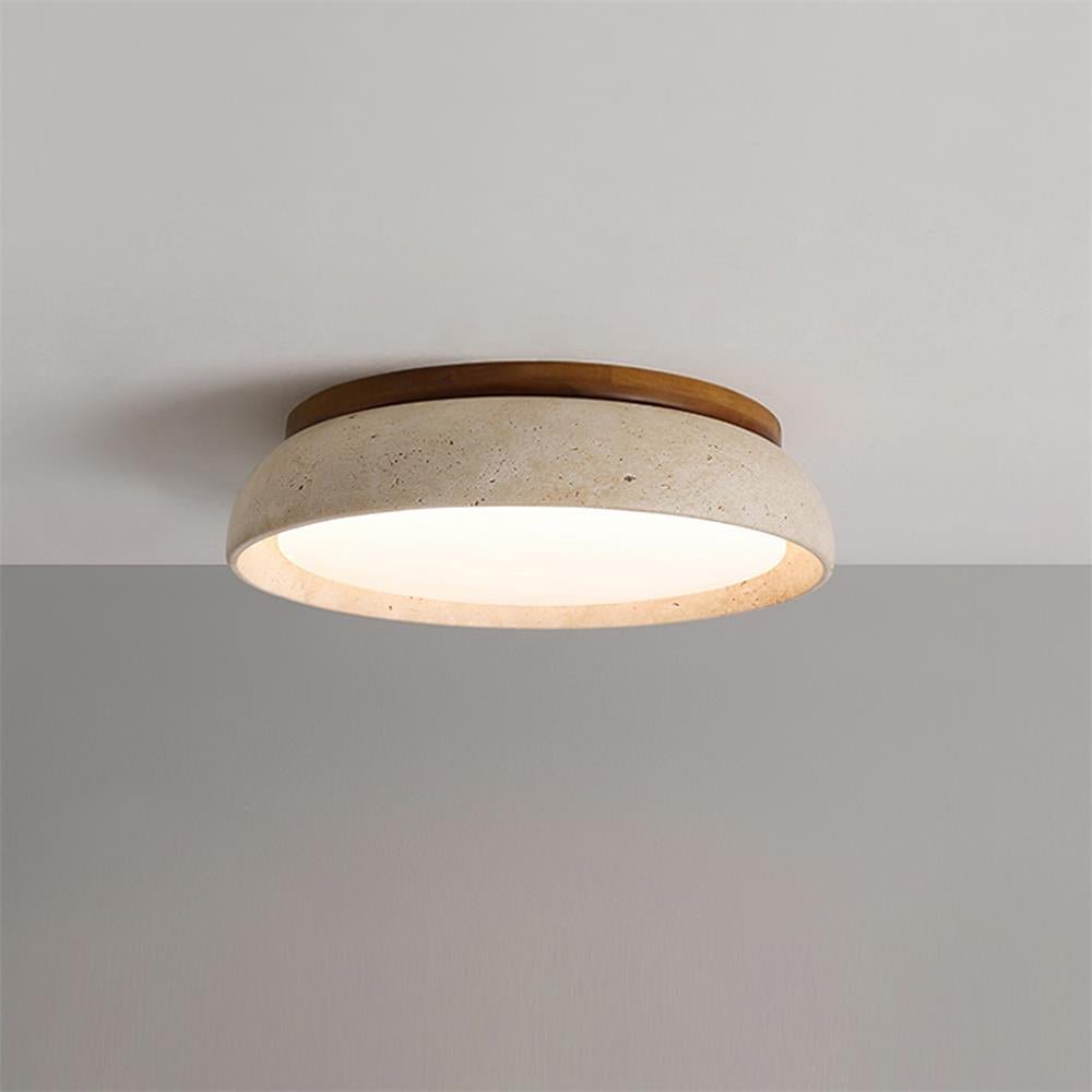 Travertine Flush Mount Ceiling Light Domed Bowl Angle