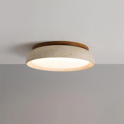 Travertine Flush Mount Ceiling Light Domed Bowl Angle