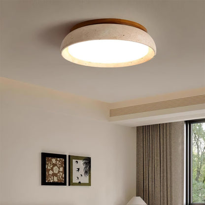 Travertine Flush Mount Ceiling Light Domed Bowl Close Up